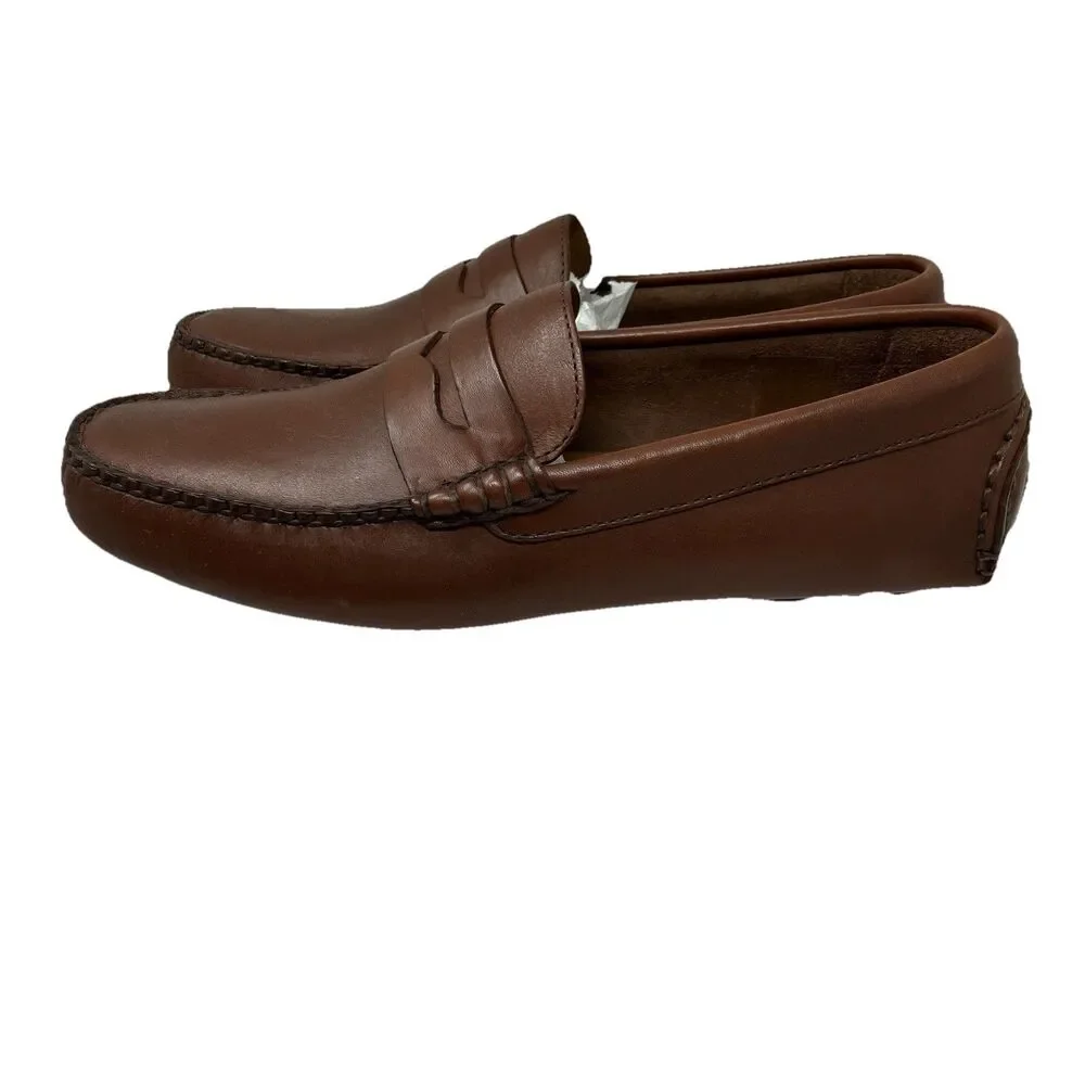 J Crew Mens Leather Driving Loafers 9 Brown‎ Dress Shoes Moccasin AW685